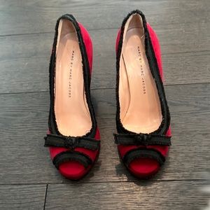 Red suede made in Italy Marc Jacobs peep toe heels 👠